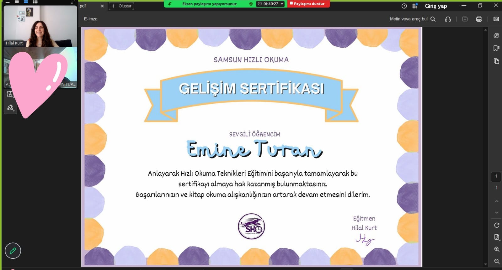 Samsun Hızlı Okuma gelişim sertifikası